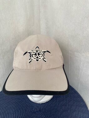 Beige Turtle Embroidered sweatband Cap Black Trim vents Tennis Golf